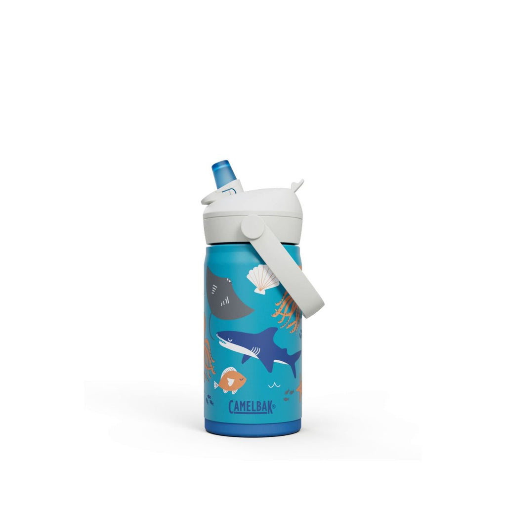 GARRAFA TERMICA CAMELBAK INFANTIL THRIVE FLIP STRAW 12OZ / 354ML - BIKING DOGS (BRANCO/VERDE CLARO)
